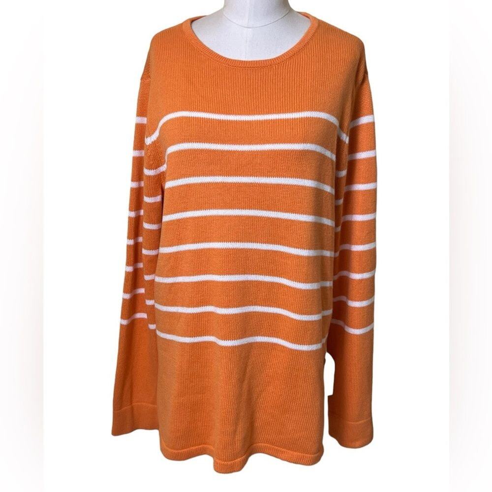 J. Jill Sweater Womens M Petite Orange Striped Crew Neck Side Tie Slit Knit